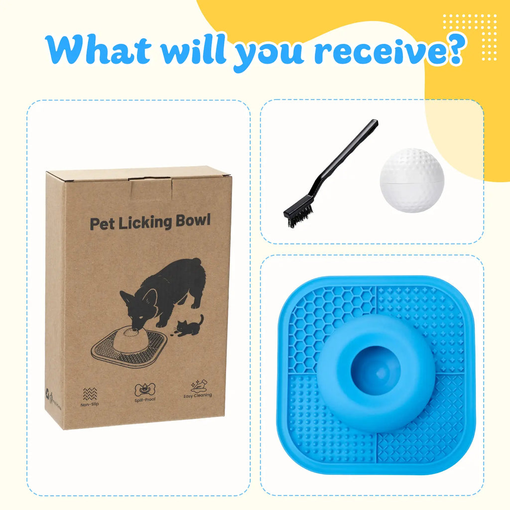 FYY Slow Feeder Dog Bowls & Lick Mat for Liquid and Thick Treat, Anti-Slip Dog Lick Bowl with Interactive Rolling Ball, 5/6 Cup Pup Licking Toy for Large Medium Small Dogs and Cats Blue